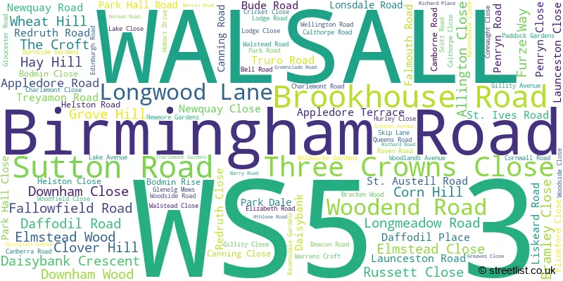 A word cloud for the WS5 3 postcode